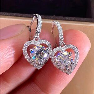 Heart-Shaped Silver‎ Tone Drop Earrings